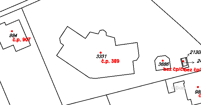Humpolec 389 na parcele st. 3331 v KÚ Humpolec, Katastrální mapa