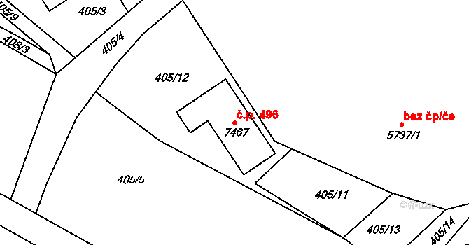 Pražské Předměstí 496, Písek na parcele st. 7467 v KÚ Písek, Katastrální mapa