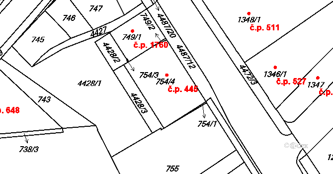 Chotěboř 445 na parcele st. 754/4 v KÚ Chotěboř, Katastrální mapa
