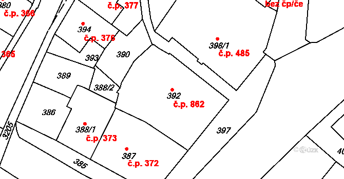 Rychnov nad Kněžnou 862 na parcele st. 392 v KÚ Rychnov nad Kněžnou, Katastrální mapa
