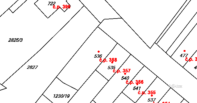 Popice 358 na parcele st. 536 v KÚ Popice, Katastrální mapa