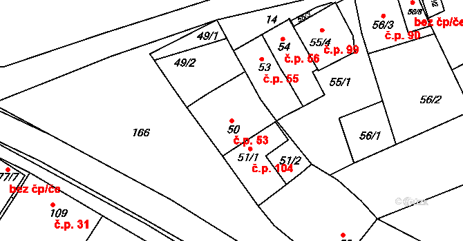 Smolín 53, Pohořelice na parcele st. 50 v KÚ Smolín, Katastrální mapa