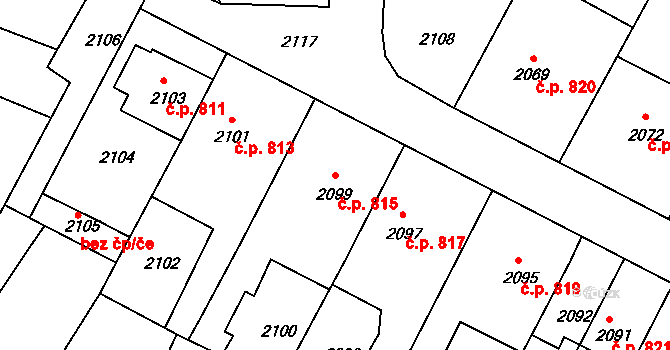 Valtice 815 na parcele st. 2099 v KÚ Valtice, Katastrální mapa