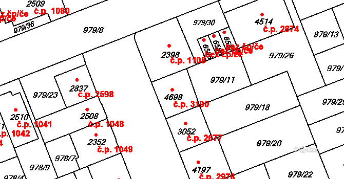 Kroměříž 3190 na parcele st. 4698 v KÚ Kroměříž, Katastrální mapa