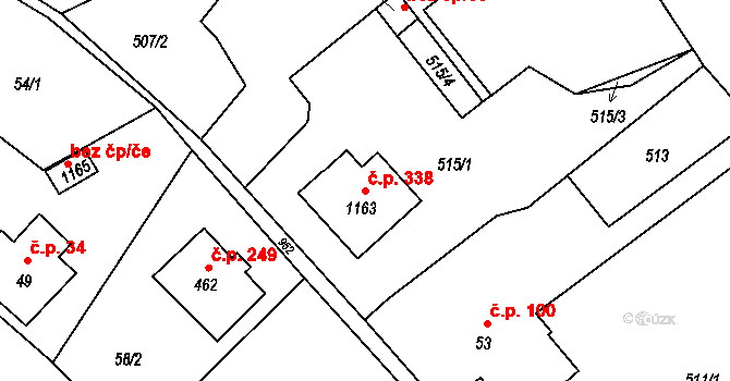 Orlice 338, Letohrad na parcele st. 1163 v KÚ Orlice, Katastrální mapa