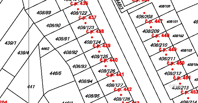 Dobšice 440 na parcele st. 408/125 v KÚ Dobšice u Znojma, Katastrální mapa