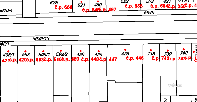 Hrušovany nad Jevišovkou 447 na parcele st. 429 v KÚ Hrušovany nad Jevišovkou, Katastrální mapa