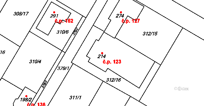 Mramotice 123, Znojmo na parcele st. 214 v KÚ Mramotice, Katastrální mapa
