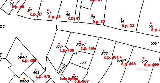 Znojmo 465 na parcele st. 578/1 v KÚ Znojmo-město, Katastrální mapa