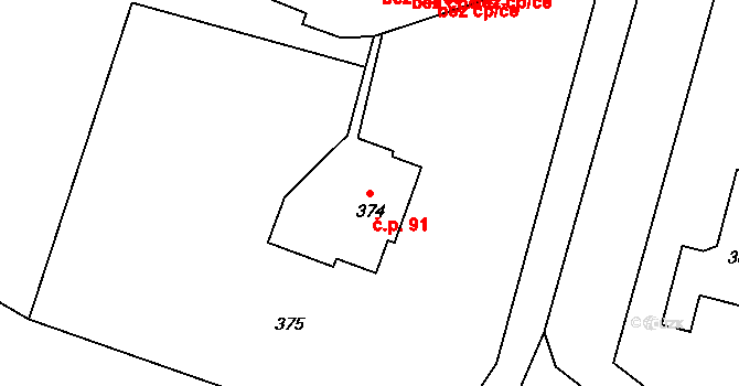 Čechy 91 na parcele st. 374 v KÚ Čechy, Katastrální mapa