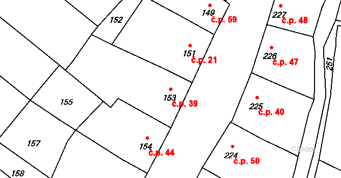 Líšná 39 na parcele st. 153 v KÚ Líšná u Přerova, Katastrální mapa