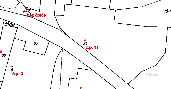 Miletice 11, Nepoměřice na parcele st. 21 v KÚ Miletice u Nepoměřic, Katastrální mapa