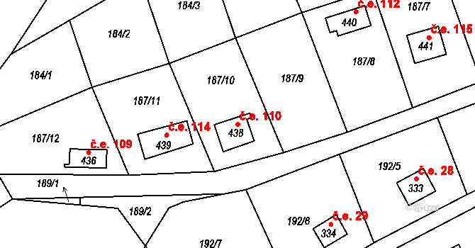 Rataje nad Sázavou 110 na parcele st. 438 v KÚ Rataje nad Sázavou, Katastrální mapa