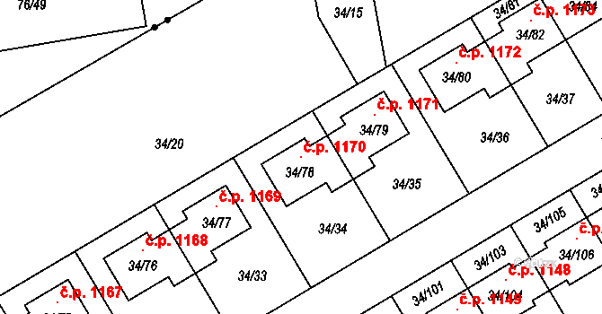 Hrabová 1170, Ostrava na parcele st. 34/78 v KÚ Hrabová, Katastrální mapa