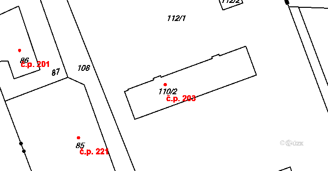 Antonínův Důl 203, Jihlava na parcele st. 110/2 v KÚ Antonínův Důl, Katastrální mapa