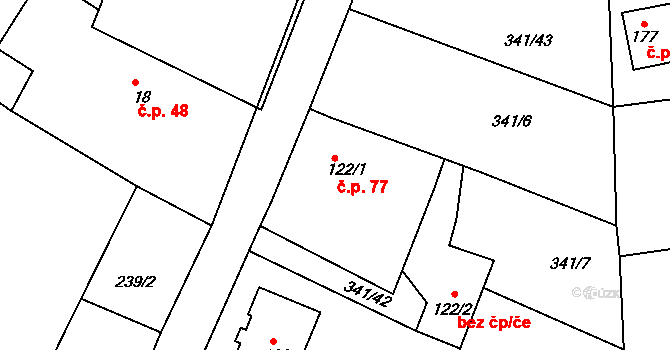 Boseň 77 na parcele st. 122/1 v KÚ Boseň, Katastrální mapa