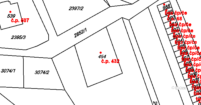 Luby 432 na parcele st. 454 v KÚ Luby I, Katastrální mapa