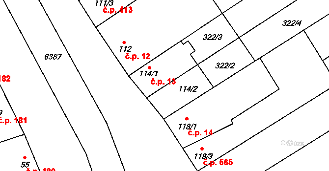 Blatnice pod Svatým Antonínkem 13 na parcele st. 114/1 v KÚ Blatnice pod Svatým Antonínkem, Katastrální mapa