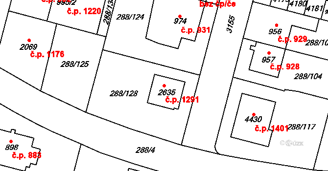 Kyjov 1291 na parcele st. 2635 v KÚ Kyjov, Katastrální mapa