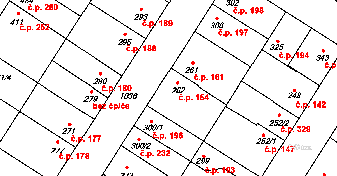 Humny 154, Pchery na parcele st. 262 v KÚ Pchery, Katastrální mapa