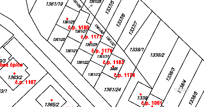 Rýmařov 1183 na parcele st. 1361/31 v KÚ Rýmařov, Katastrální mapa