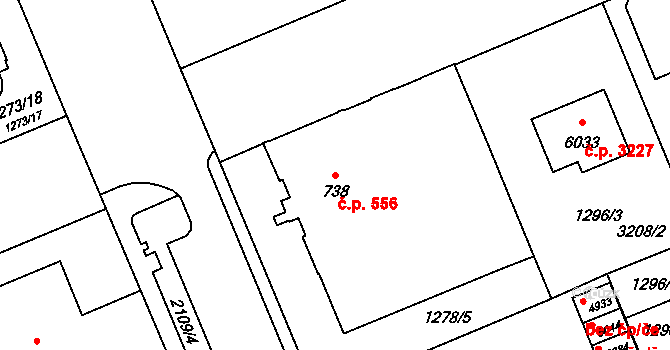 Šumperk 556 na parcele st. 738 v KÚ Šumperk, Katastrální mapa