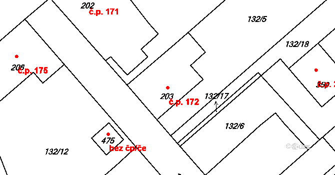 Sedlec 172, Sedlec-Prčice na parcele st. 203 v KÚ Sedlec u Votic, Katastrální mapa