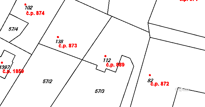 Těptín 889, Kamenice na parcele st. 112 v KÚ Těptín, Katastrální mapa