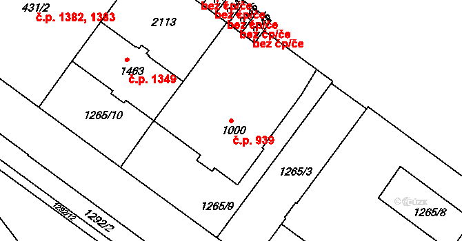 Brandýs nad Labem 939, Brandýs nad Labem-Stará Boleslav na parcele st. 1000 v KÚ Brandýs nad Labem, Katastrální mapa
