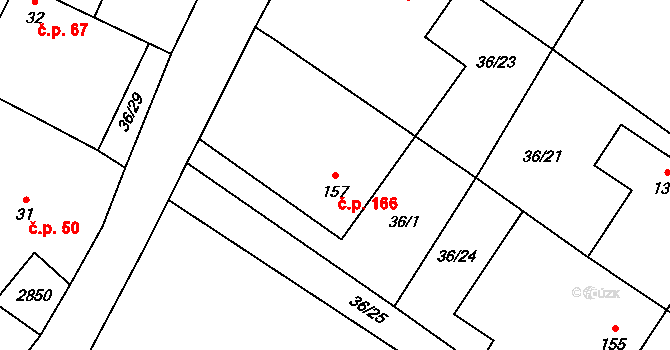 Plavsko 166 na parcele st. 157 v KÚ Plavsko, Katastrální mapa