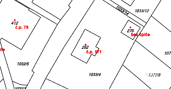 Bozkov 171 na parcele st. 252 v KÚ Bozkov, Katastrální mapa