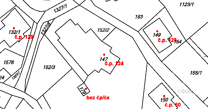 Valteřice 124, Horní Branná na parcele st. 147 v KÚ Valteřice v Krkonoších, Katastrální mapa