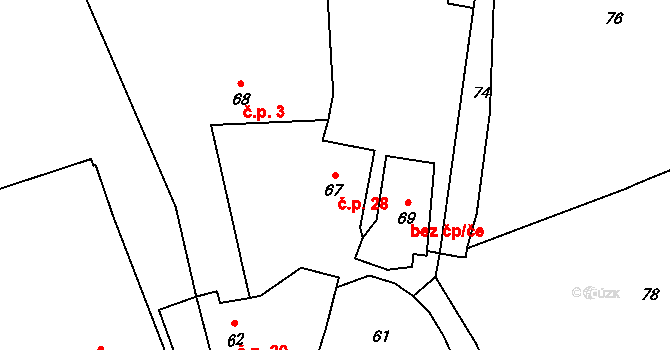 Brusná 28, Lomnice na parcele st. 67 v KÚ Brusná, Katastrální mapa