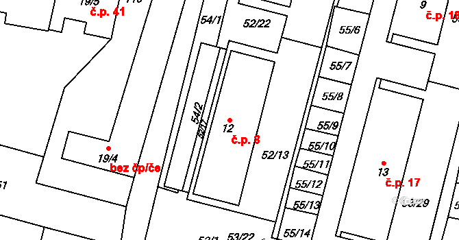 Josefův Důl 8 na parcele st. 12 v KÚ Josefův Důl u Mladé Boleslavi, Katastrální mapa