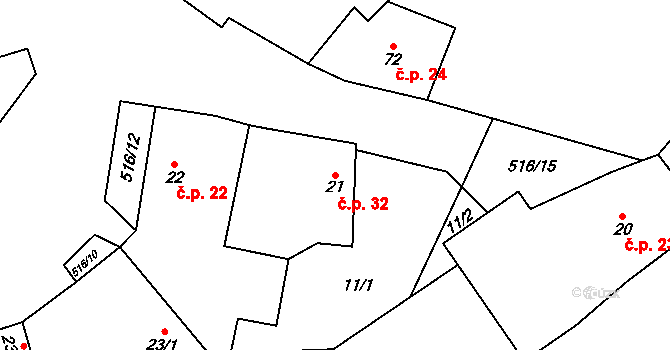 Sudoměř 32 na parcele st. 21 v KÚ Sudoměř, Katastrální mapa