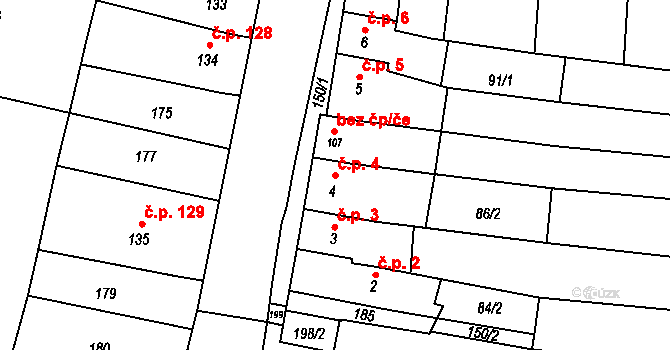Lípy 4, Slatinice na parcele st. 4 v KÚ Lípy, Katastrální mapa