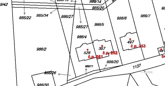 Želivec 251, Sulice na parcele st. 528 v KÚ Sulice, Katastrální mapa