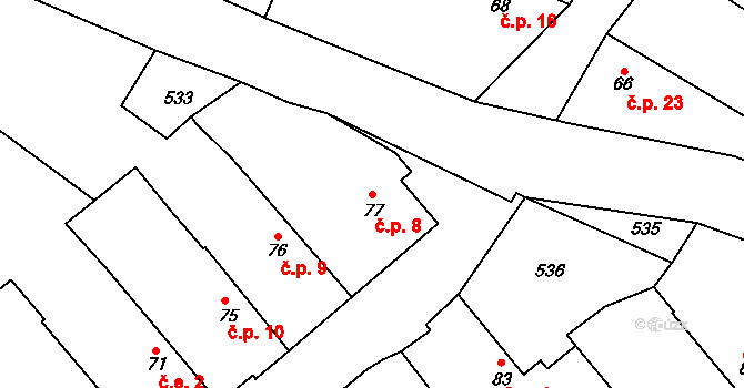 Žďáry 8, Hvozd na parcele st. 77 v KÚ Hvozd, Katastrální mapa