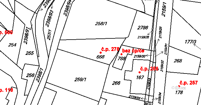 Skalice u České Lípy 278 na parcele st. 668 v KÚ Skalice u České Lípy, Katastrální mapa