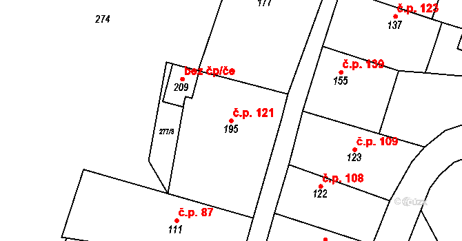 Chomutice 121 na parcele st. 195 v KÚ Chomutice, Katastrální mapa