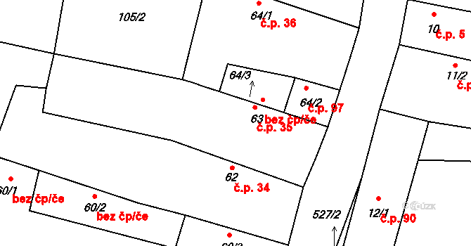 Třebívlice 35 na parcele st. 63 v KÚ Třebívlice, Katastrální mapa