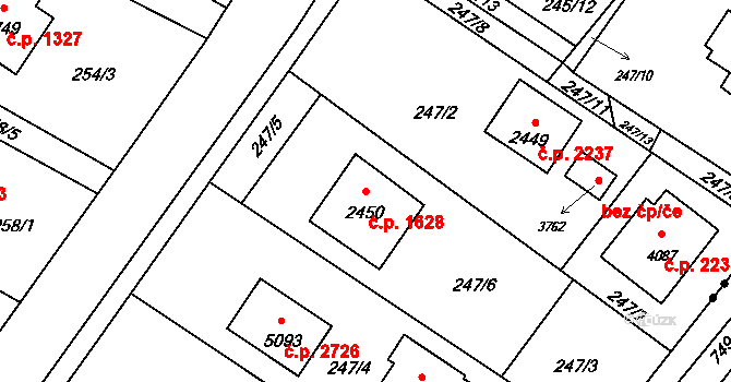 Rožnov pod Radhoštěm 1628 na parcele st. 2450 v KÚ Rožnov pod Radhoštěm, Katastrální mapa