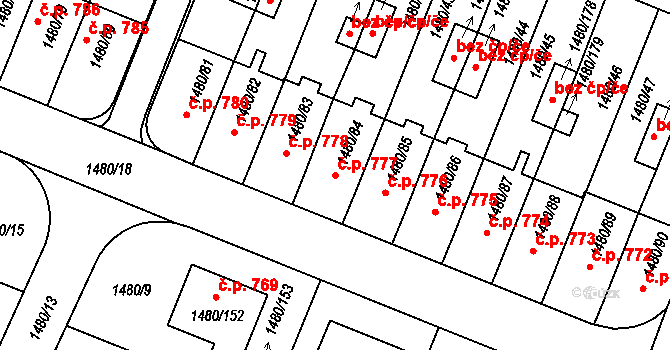 Bechyně 777 na parcele st. 1480/84 v KÚ Bechyně, Katastrální mapa