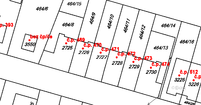 Holínské Předměstí 471, Jičín na parcele st. 2727 v KÚ Jičín, Katastrální mapa