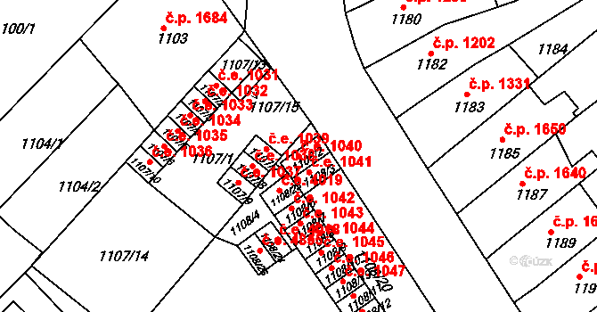 Ústí nad Labem-centrum 1040, Ústí nad Labem na parcele st. 1108/2 v KÚ Ústí nad Labem, Katastrální mapa