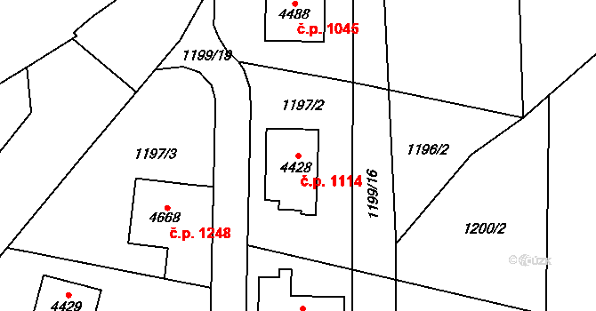 Žamberk 1114 na parcele st. 4428 v KÚ Žamberk, Katastrální mapa