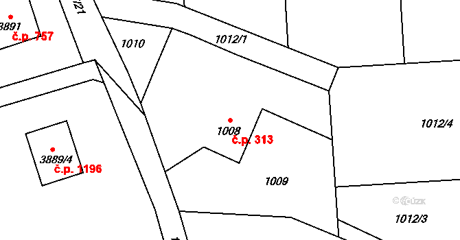 Dolní Lutyně 313 na parcele st. 1008 v KÚ Dolní Lutyně, Katastrální mapa