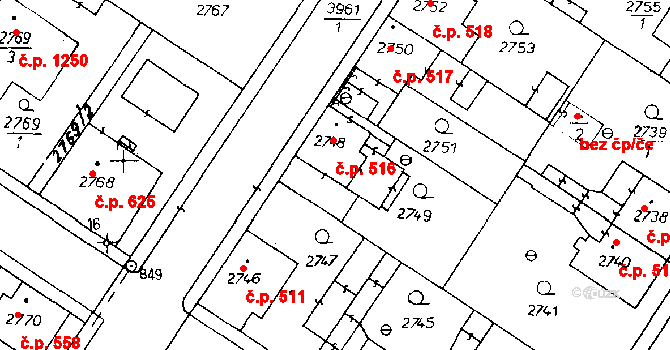 Poděbrady III 516, Poděbrady na parcele st. 2748 v KÚ Poděbrady, Katastrální mapa