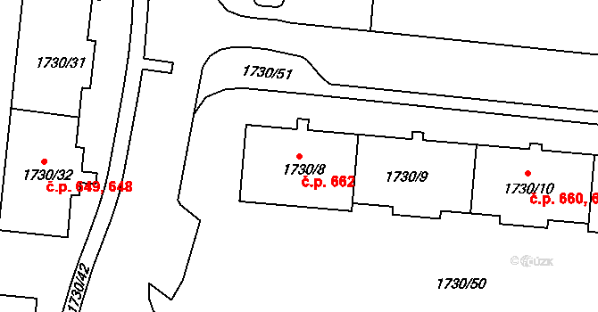 Miřetice u Klášterce nad Ohří 662, Klášterec nad Ohří na parcele st. 1730/8 v KÚ Miřetice u Klášterce nad Ohří, Katastrální mapa