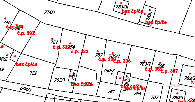 Proboštov 349 na parcele st. 757 v KÚ Proboštov u Teplic, Katastrální mapa